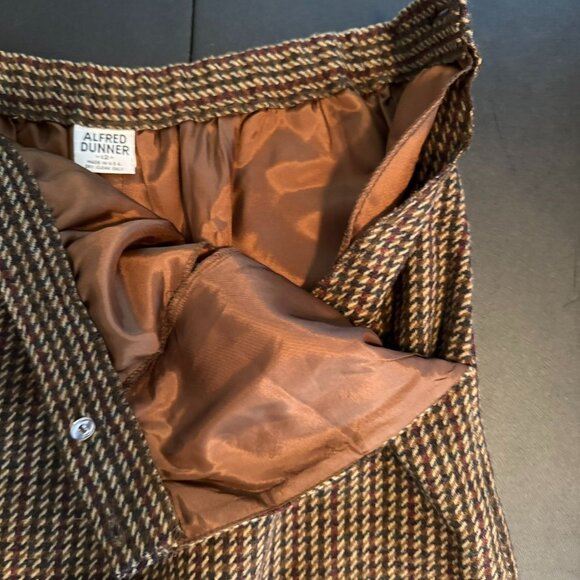 Vintage 70s Alfred Dunner Brown 100% Wool Houndstooth Midi Skirt, Size 12 - Picture 3 of 9
